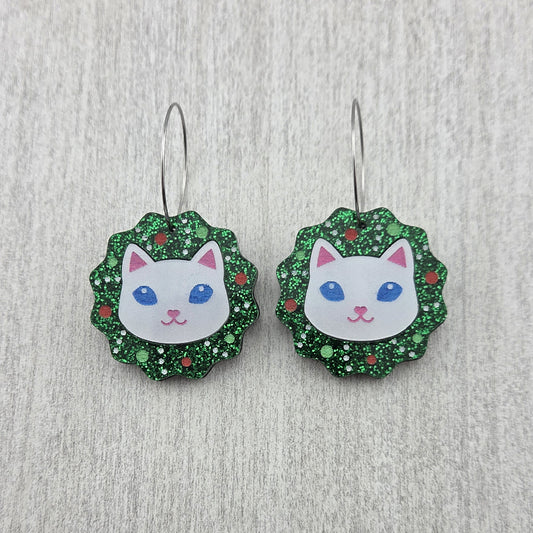 Christmas Wreath Cat Earrings